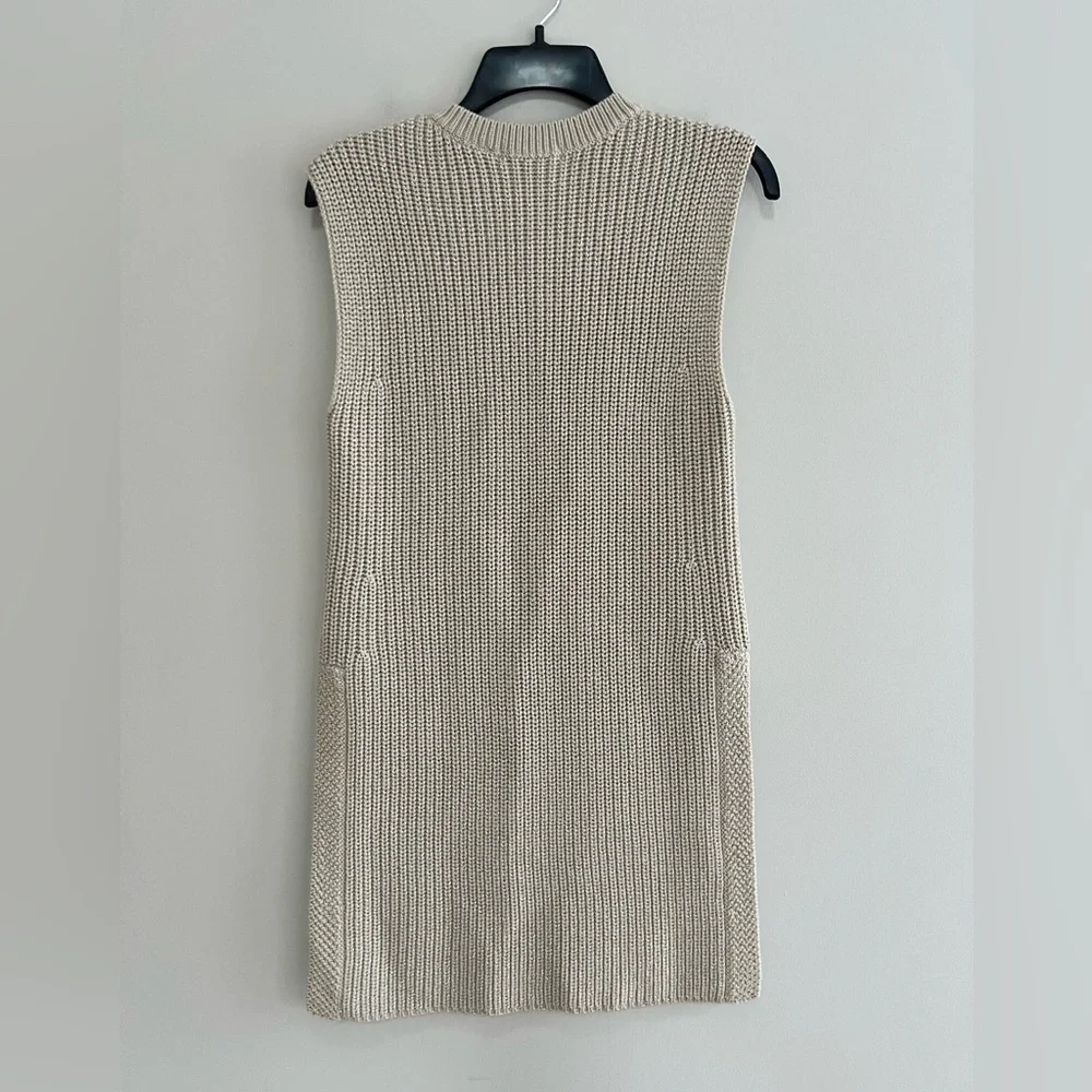 Three Dots Metallic Sleeveless Sweater Knit Tunic in Oatmeal/Silver, size XS
